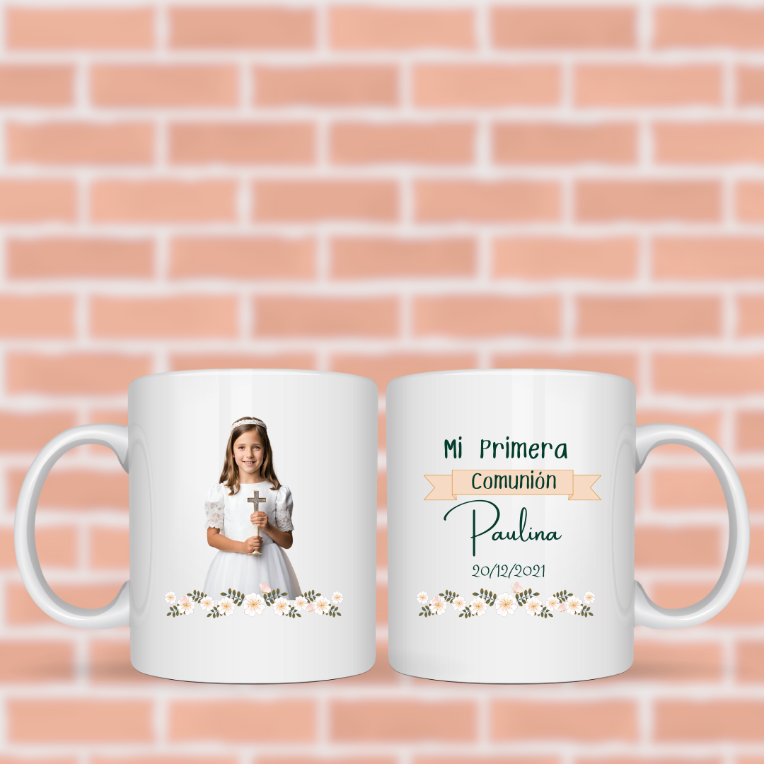 taza con fotografía de niña el día de su comunión - recuerdo memorable
